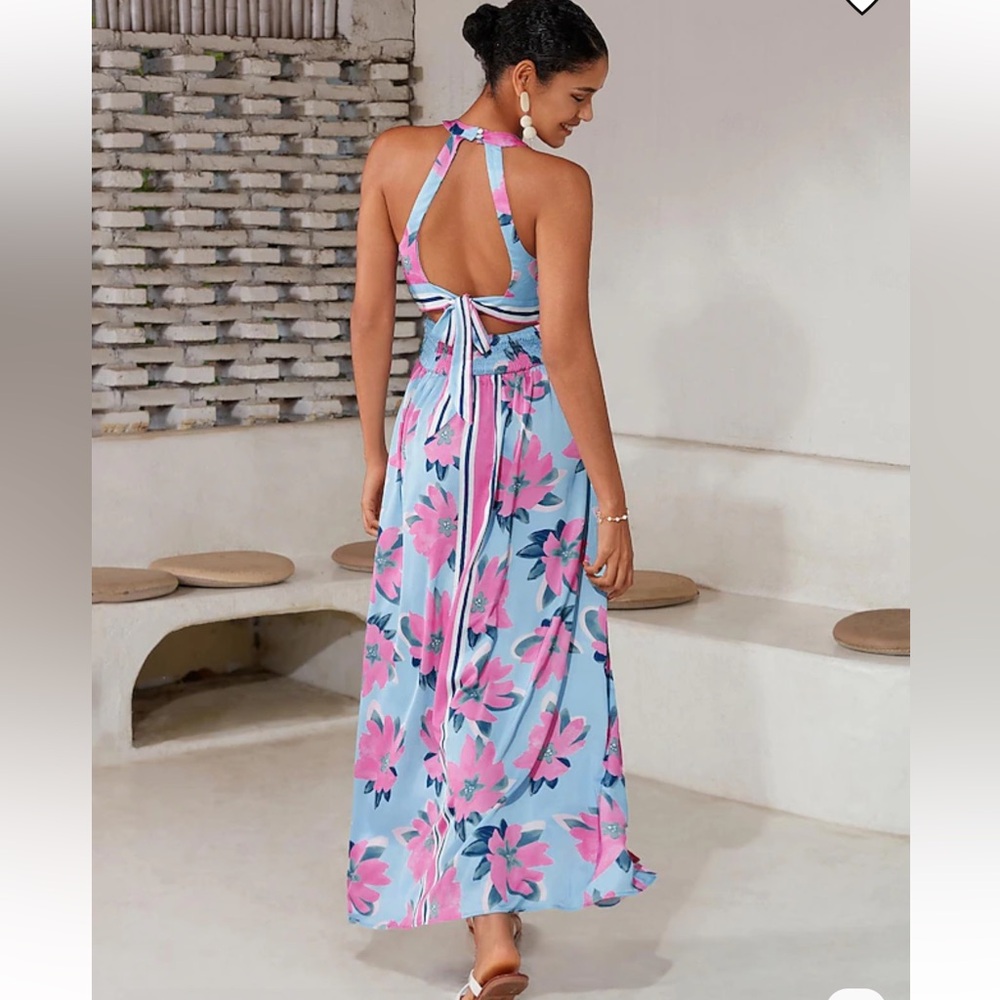 NWT Adore Floral Maxi Backless Dress in Pink and Blue Size Large - Picture 4 of 14
